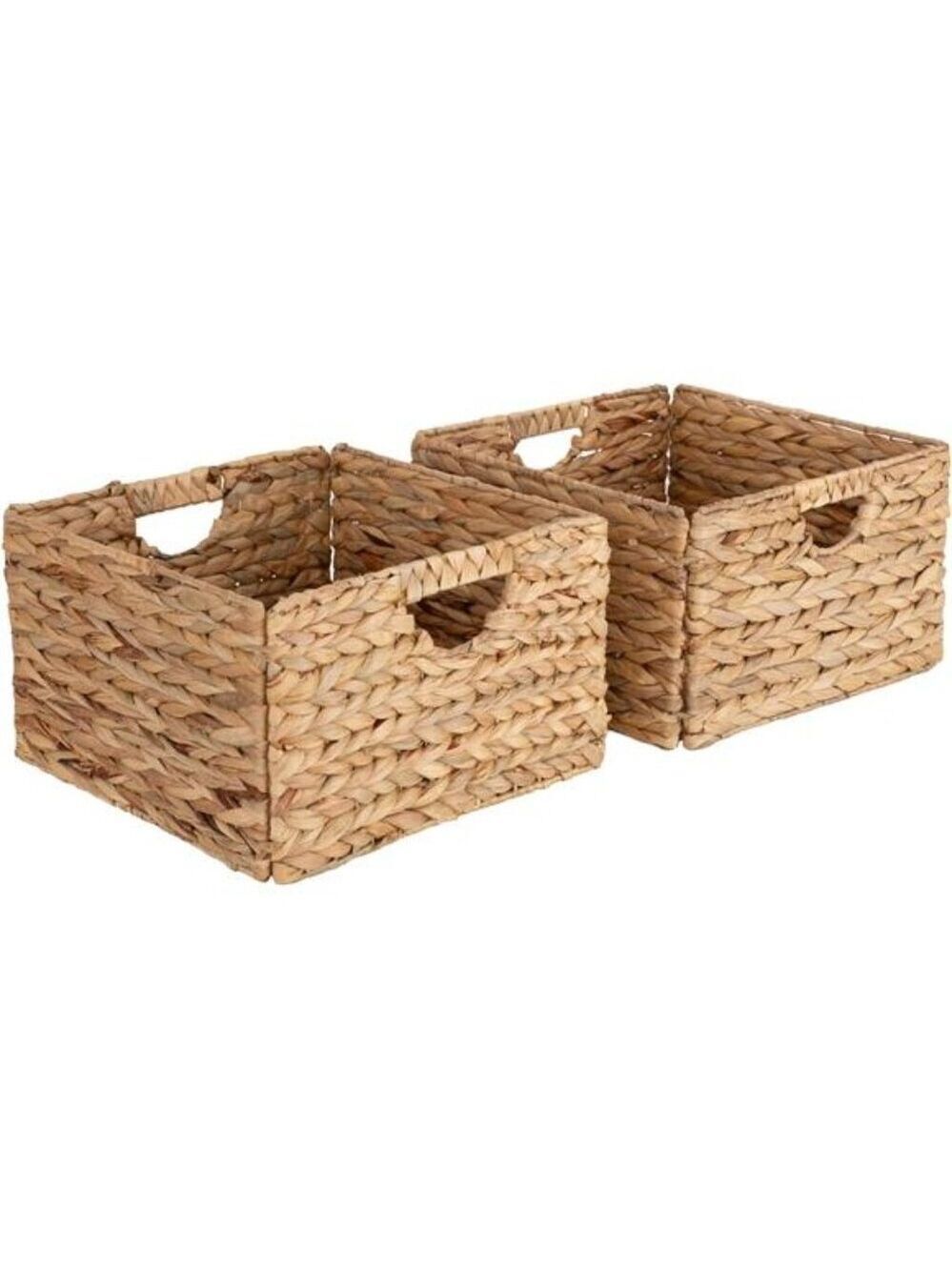Handwoven Water Hyacinth Storage Baskets Set of 2 Laundry Bin with Handles